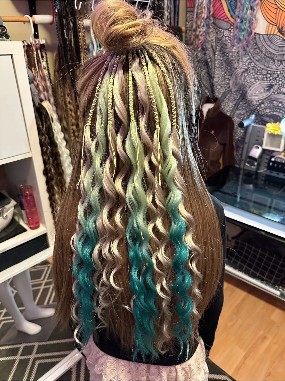 Teal Ombre Curly Hair Extensions for Women